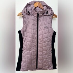 L.L.Bean PrimaLoft Hooded Vest Small Pink Black Insulated Full Zip Puffer